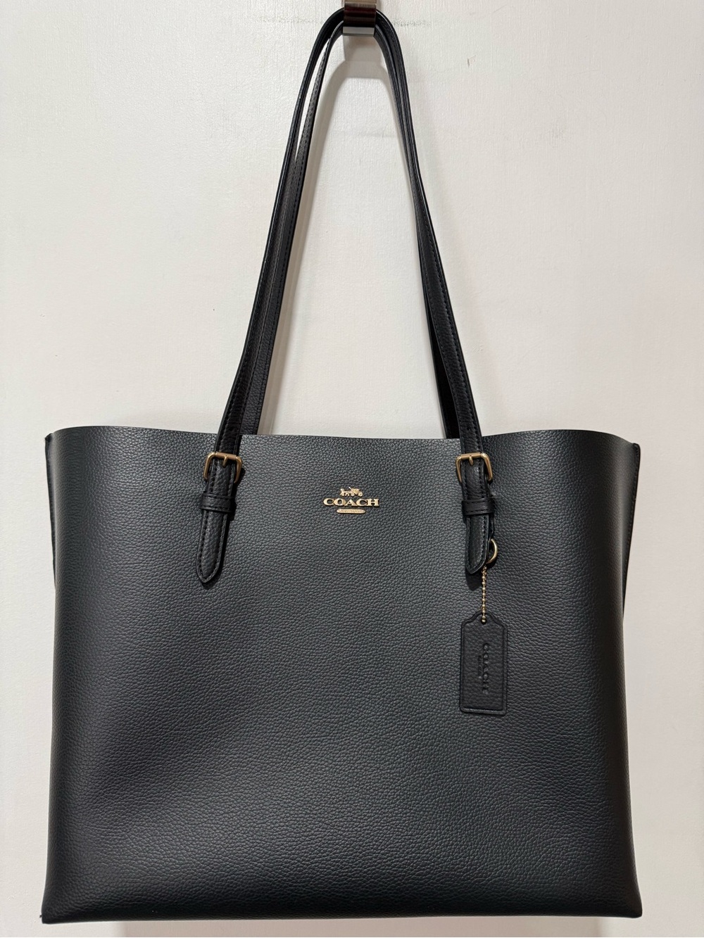 Coach Black Leather Tote with Gold Hardware